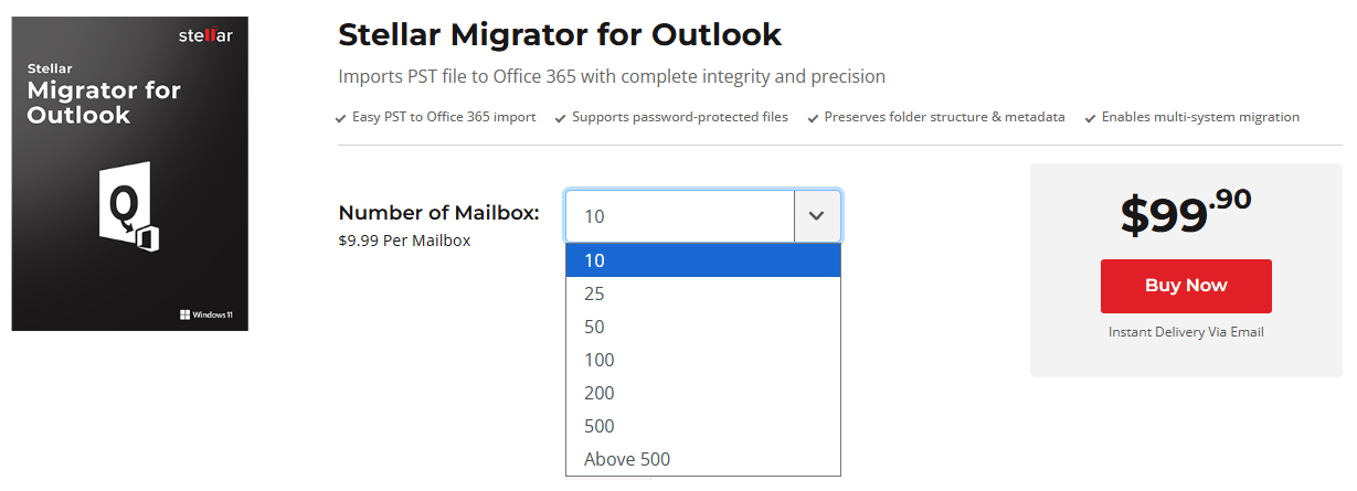 select the number of licenses for stellar migrator for outlook